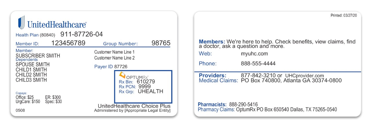 UHC Sample Member ID Card