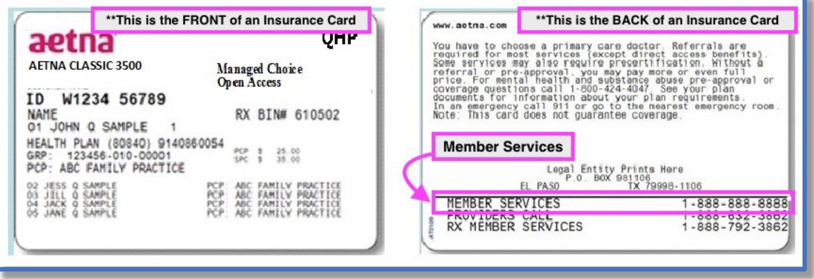 Aetna Sample Member ID Card