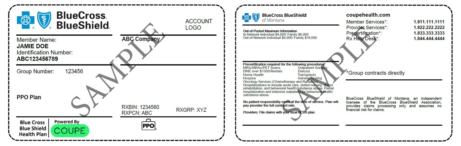 BCBS Sample Member ID Card